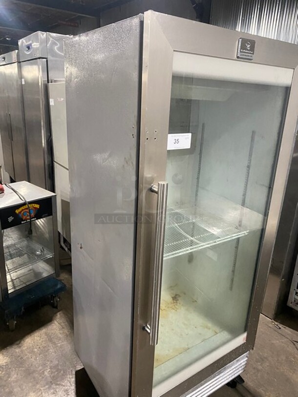 Electrolux Metal Commercial Single Door Reach In Cooler Merchandiser w/ Poly Coated Racks! On Commercial Casters! MODEL KGM220RHY3 SN:WA10801781 115V  - Image 9 of 10