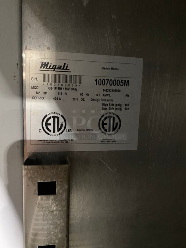 Migali Stainless Steel Reach In Cooler! With Poly Coated Racks! Model G31F! 115V! On Commercial Casters! MODEL G31F SN: 10070005M 115V  - Image 7 of 10