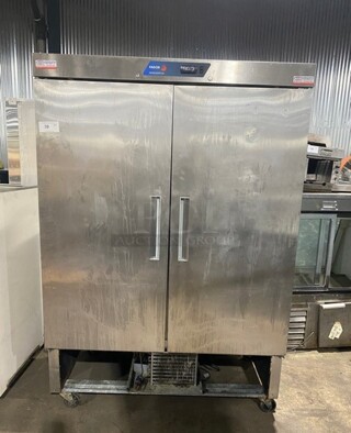 Fagor Stainless Steel Commercial Two Door Reach In Cooler w/ Poly Coated Racks on Commercial Casters! MODEL QVR2 SN: 11020148M 115V 