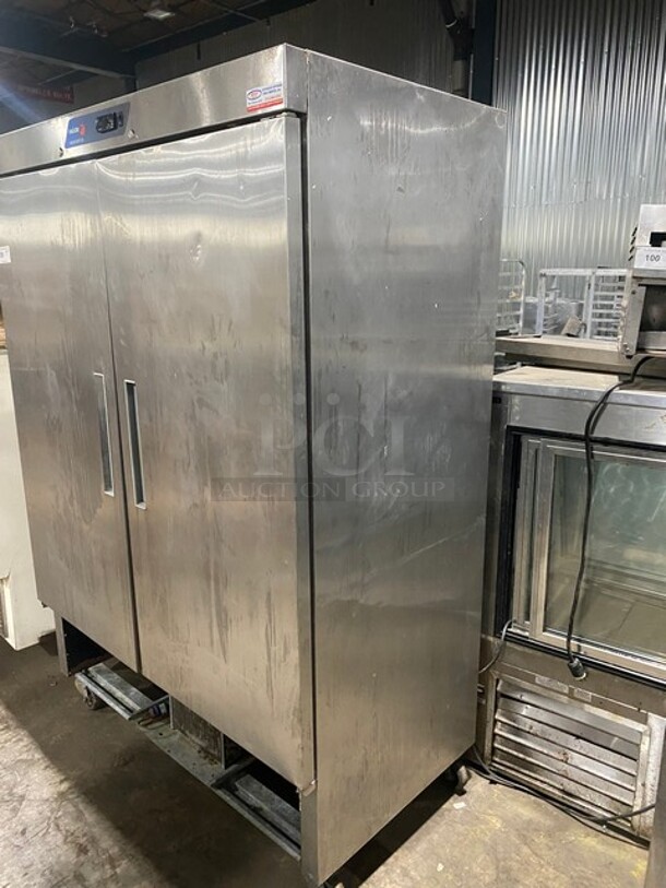 Fagor Stainless Steel Commercial Two Door Reach In Cooler w/ Poly Coated Racks on Commercial Casters! MODEL QVR2 SN: 11020148M 115V  - Image 2 of 10