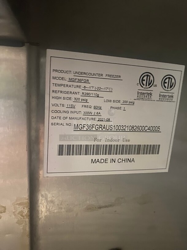 LATE MODEL! 2021 Atosa Commercial 2 Door Lowboy/Worktop Freezer! All Stainless Steel! Working When Removed! Model: MGF36FGR SN: MGF36FGRAUS100321082600C40005 115V 1PH - Image 6 of 11