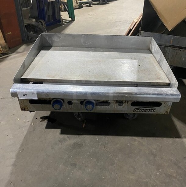 Imperial Commercial Countertop Natural Gas Powered Flat Top Griddle! With Back And Side Splashes! All Stainless Steel! On Small Legs! - Image 1 of 9