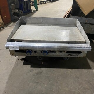 Imperial Commercial Countertop Natural Gas Powered Flat Top Griddle! With Back And Side Splashes! All Stainless Steel! On Small Legs!