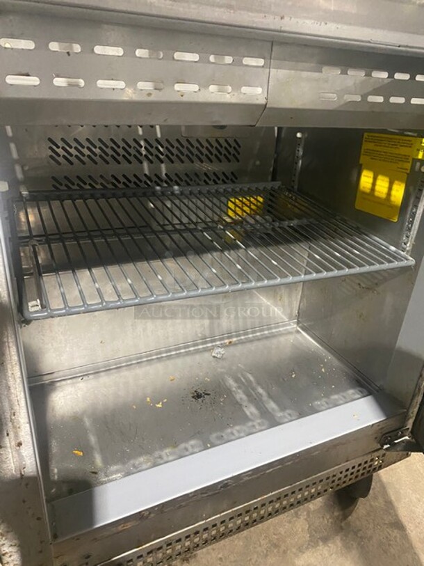 Asber 2021 Stainless Steel Commercial Sandwich Salad Prep Table Bain Marie Mega Top on Commercial Casters! Working When Removed! MODEL APTM27 SN: 8102425078 115V  - Image 6 of 11