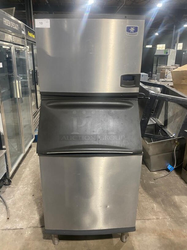 Manitowoc IY0504A-161 Stainless Steel Commercial Ice Machine Head on Manitowoc B570 Commercial Ice Bin! With Stainless Steel Multipurpose Utility Scoop/Ice Scoop! Working When Removed! 115V 1PH - Image 1 of 12