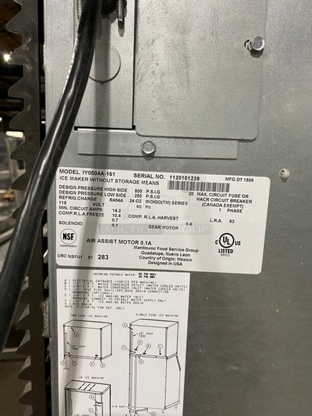 Manitowoc IY0504A-161 Stainless Steel Commercial Ice Machine Head on Manitowoc B570 Commercial Ice Bin! With Stainless Steel Multipurpose Utility Scoop/Ice Scoop! Working When Removed! 115V 1PH - Image 10 of 12