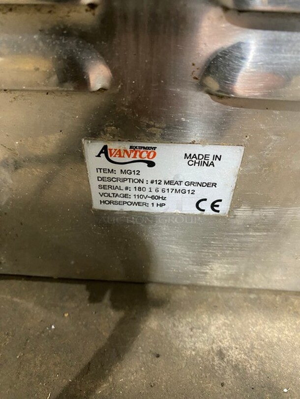 Avantco  Stainless Steel Commercial Countertop #12 Meat Grinder w/ Tray and Pusher! Model MG12 SN:18016617 110V 1PH - Image 10 of 10