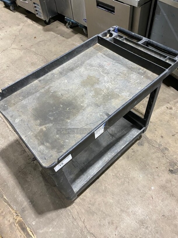 Commercial Black 2-Shelf Utility Cart with Flat Top and Built-In Tool Compartment! On Casters! - Image 5 of 9