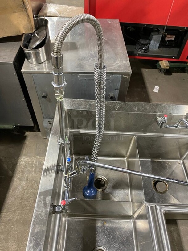 Nice! Stradford Smith High Quality All Stainless Steel 3 Compartment Corner Style Sink!  With Drain Board And Faucet & Jet Spray Assembly! - Image 7 of 10