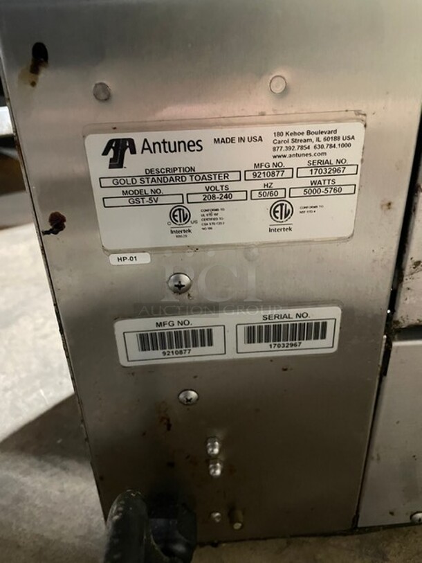 Antunes Stainless Steel Gold Standard Toaster! MODEL GST-5V SERIAL 17032967 208-240V  - Image 4 of 7