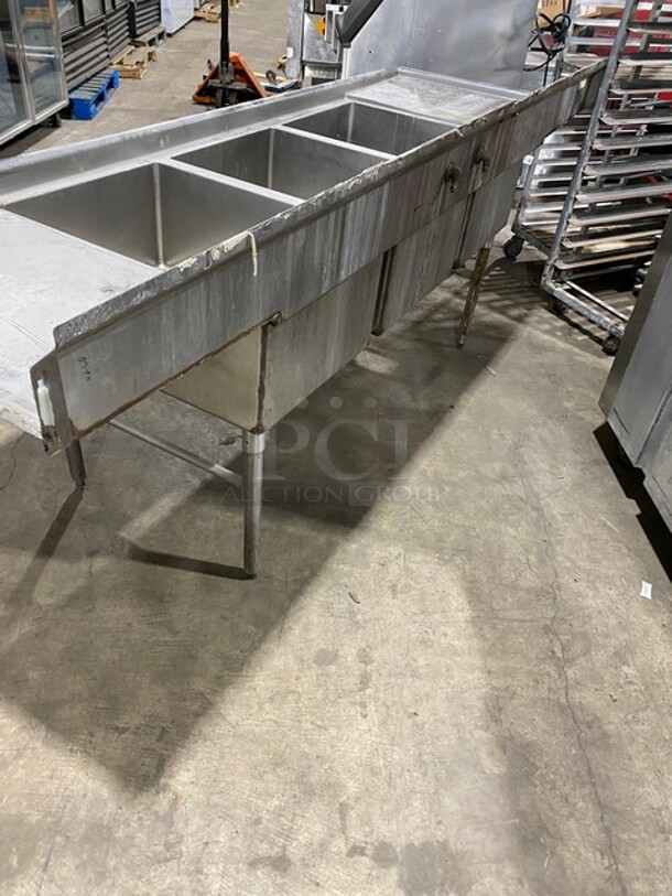 Sweet! Straford Smith High Quality Heavy Duty All Stainless Steel 3 compartment Dishwashing Sink With 2 Drain Boards! On Legs!  - Image 3 of 9