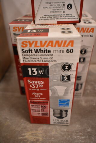 Lot of 6 Sylvania Soft White Mini 60 Light Bulb. (front room)