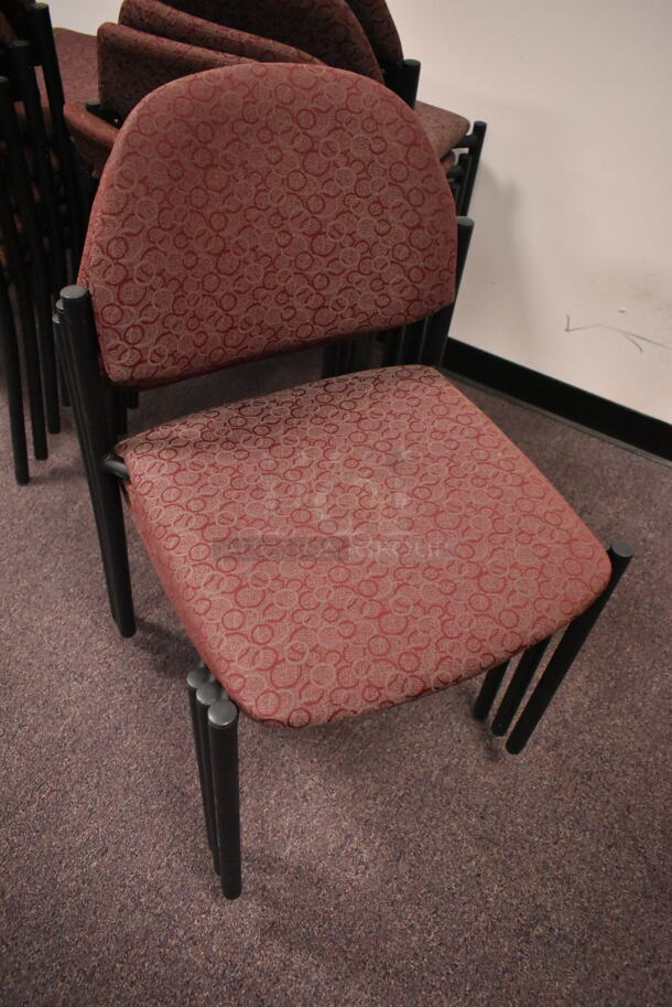 23 Stackable Maroon Patterned Chairs on Black Metal Legs. 23 Times Your Bid! BUYER MUST REMOVE: Bring Tools and Manpower Needed To Remove This Item. (back room) - Image 2 of 6