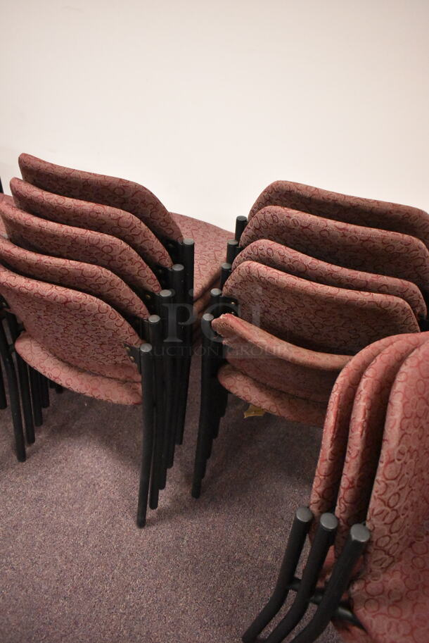23 Stackable Maroon Patterned Chairs on Black Metal Legs. 23 Times Your Bid! BUYER MUST REMOVE: Bring Tools and Manpower Needed To Remove This Item. (back room) - Image 3 of 6