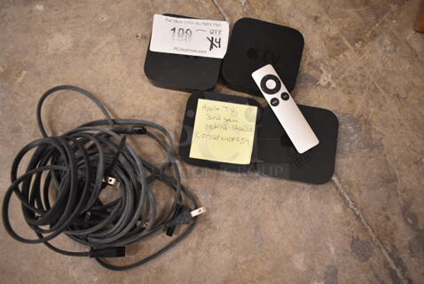 4 Apple A1469 Apple TV Box w/ 1 Remote. 4 Times Your Bid! (front room)