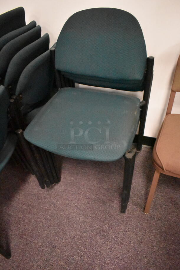 20 Stackable Dark Green Chairs on Black Metal Legs. 20 Times Your Bid! BUYER MUST REMOVE: Bring Tools and Manpower Needed To Remove This Item. (back room) - Image 2 of 5