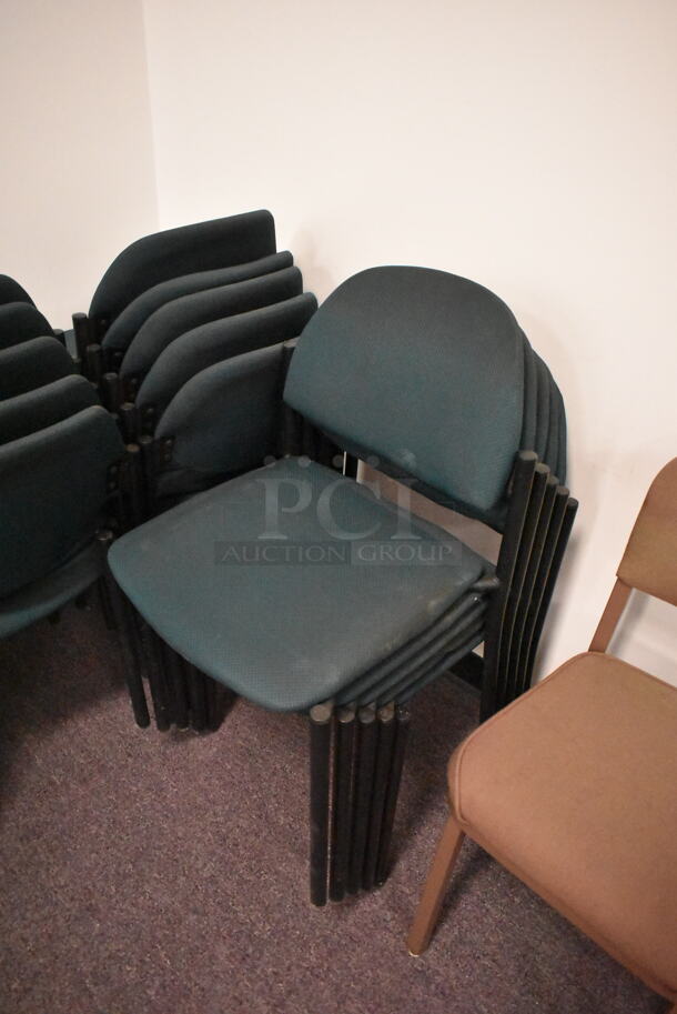 20 Stackable Dark Green Chairs on Black Metal Legs. 20 Times Your Bid! BUYER MUST REMOVE: Bring Tools and Manpower Needed To Remove This Item. (back room) - Image 4 of 5