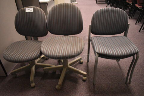 4 Various Striped Chairs. 2 on Casters. 4 Times Your Bid! (back room)
