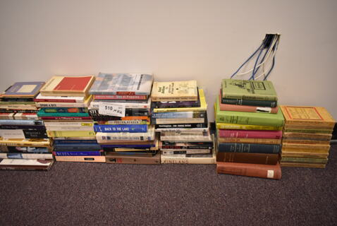 ALL ONE MONEY! Lot of 82 Various Books Including Lord of the Flies, Best American Short Stories, Larpers and Shroomers, History of Philosophy. BUYER MUST REMOVE: Bring Tools and Manpower Needed To Remove This Item. (back room)