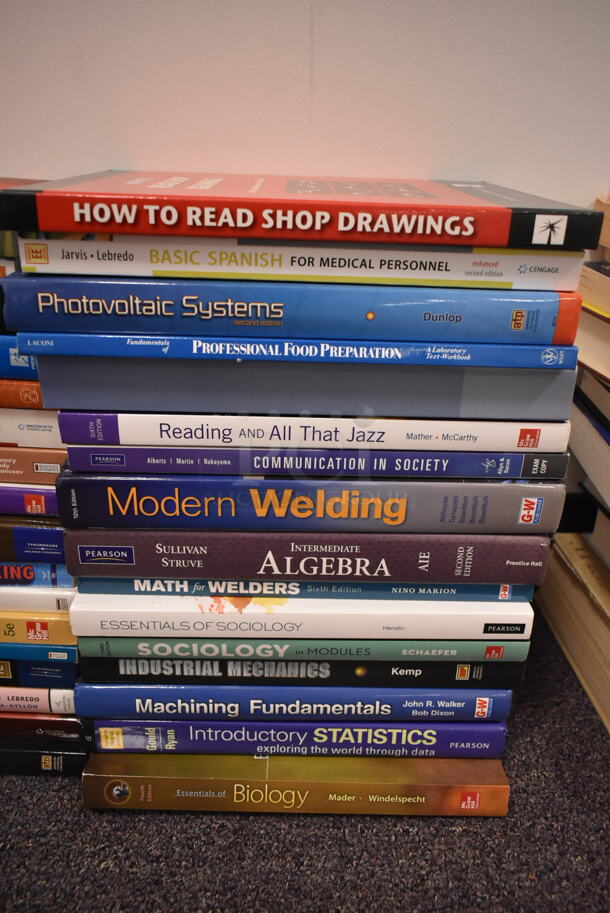 ALL ONE MONEY! Lot of 44 Various Books Including Empowered College Reading, Masonry Skills, Welding, Algebra. BUYER MUST REMOVE: Bring Tools and Manpower Needed To Remove This Item. (back room) - Image 3 of 4
