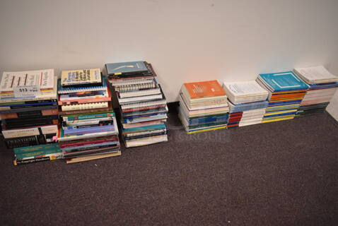 ALL ONE MONEY! Lot of 205 Various Books Including American Literature, Science and Philosophy in the West, Twentieth Century Writing, Copyright Handbook. BUYER MUST REMOVE: Bring Tools and Manpower Needed To Remove This Item. (back room)