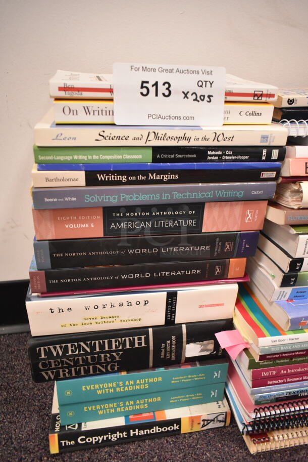 ALL ONE MONEY! Lot of 205 Various Books Including American Literature, Science and Philosophy in the West, Twentieth Century Writing, Copyright Handbook. BUYER MUST REMOVE: Bring Tools and Manpower Needed To Remove This Item. (back room) - Image 2 of 8