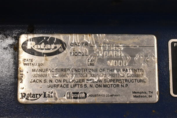 Rotary SPOA88 Metal 7,000 Pound Capacity Lift w/ Extra Parts. 208-230 Volts, 1 Phase. BUYER MUST REMOVE: Bring Tools and Manpower Needed To Remove This Item. (front room) - Image 12 of 12