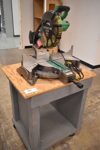 Hitachi C12LCH Countertop Saw on Wooden Stand w/ Commercial Casters. (back room)