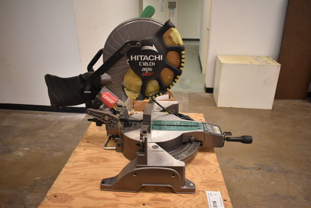 Hitachi C12LCH Countertop Saw on Wooden Stand w/ Commercial Casters. (back room) - Image 2 of 12