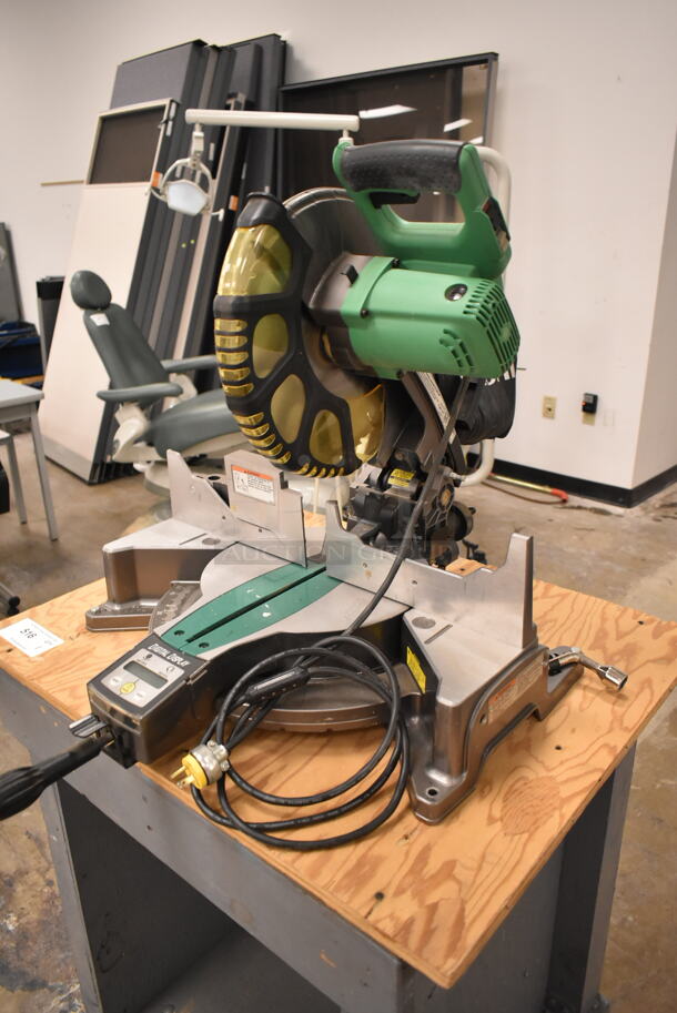 Hitachi C12LCH Countertop Saw on Wooden Stand w/ Commercial Casters. (back room) - Image 4 of 12