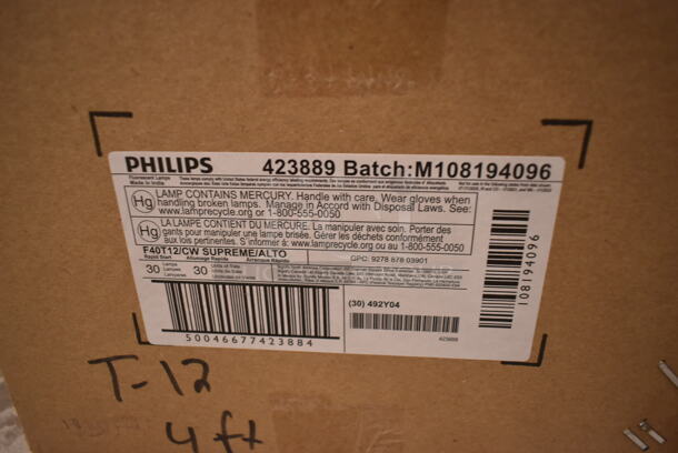 3 Boxes of 30 BRAND NEW! Philips 423889 F40T12 CW SUPREME ALTO  Fluorescent Tube Lights. 3 Times Your Bid! (front room) - Image 3 of 4
