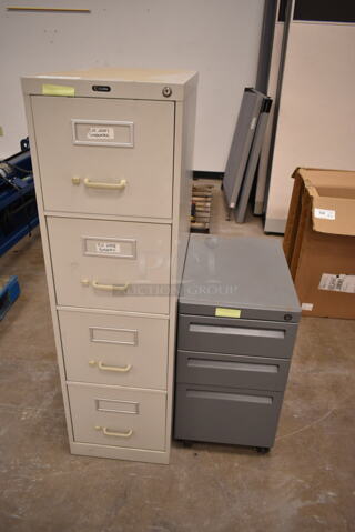 2 Metal Filing Cabinets; 4 Drawer and 3 Drawer. 2 Times Your Bid! 15x26.5x26, 15x22x27. (back room)