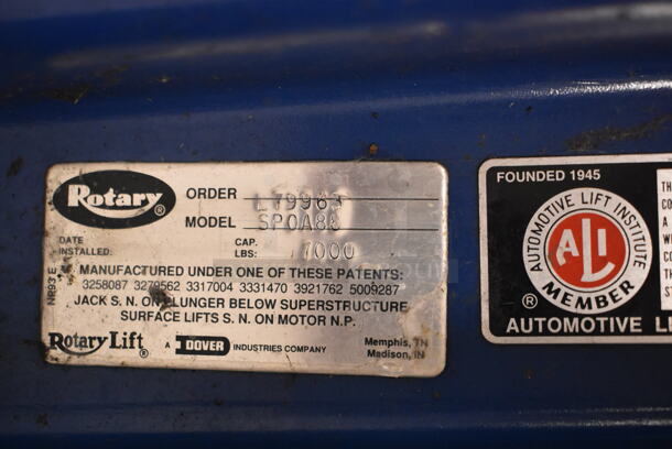 Rotary SPOA88 Metal 7,000 Pound Capacity Lift w/ Extra Parts. 208-230 Volts, 1 Phase. BUYER MUST REMOVE: Bring Tools and Manpower Needed To Remove This Item. (front room) - Image 12 of 12