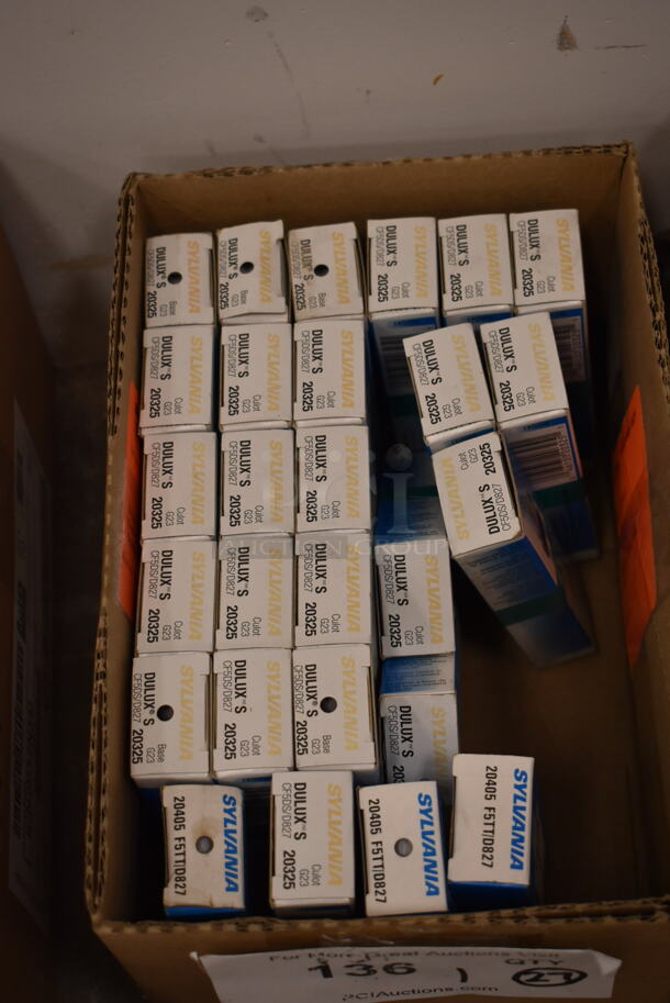 Box of 27 Various Sylvania Light Bulb Including Dulux S 20325. (front room) - Image 1 of 2