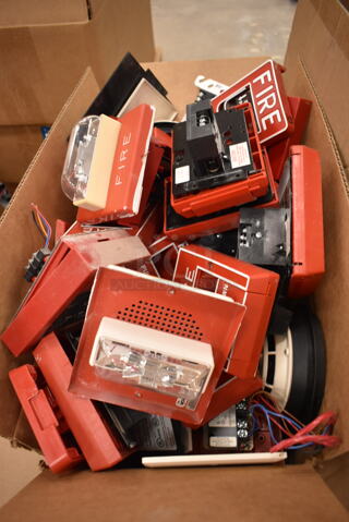 ALL ONE MONEY! Lot of Approximately 25 Fire Alarm Pieces Including Strobes and Speaker Strobes. (front room)