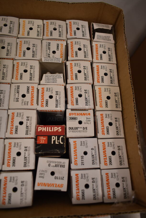 Lot of 18 Sylvania Dulux Light Bulb Including D, D/E and 1 Box of Philips PL-C. (front room) - Image 1 of 2