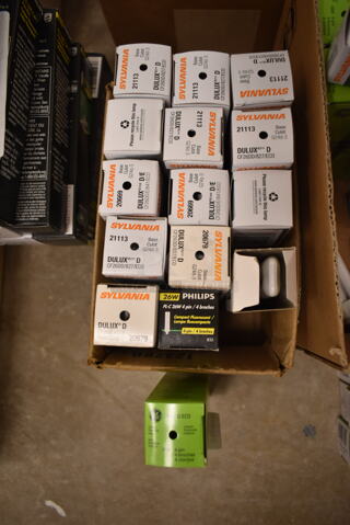 Lot of 15 Various Light Bulbs Including Sylvania Dulux D/E 26w. (front room)