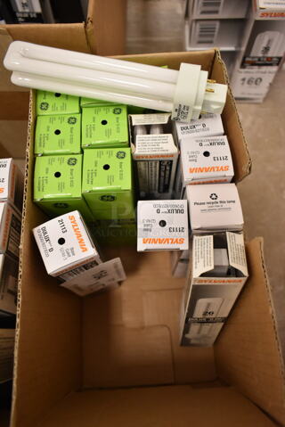 Lot of 15 Various Light Bulbs Including Sylvania Dulux D 26w. (front room)
