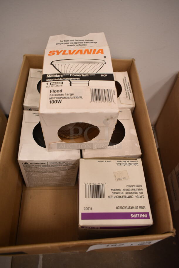 Lot of 6 Various Flood Light Bulbs Including Sylvania and Philips. (front room) - Image 1 of 2