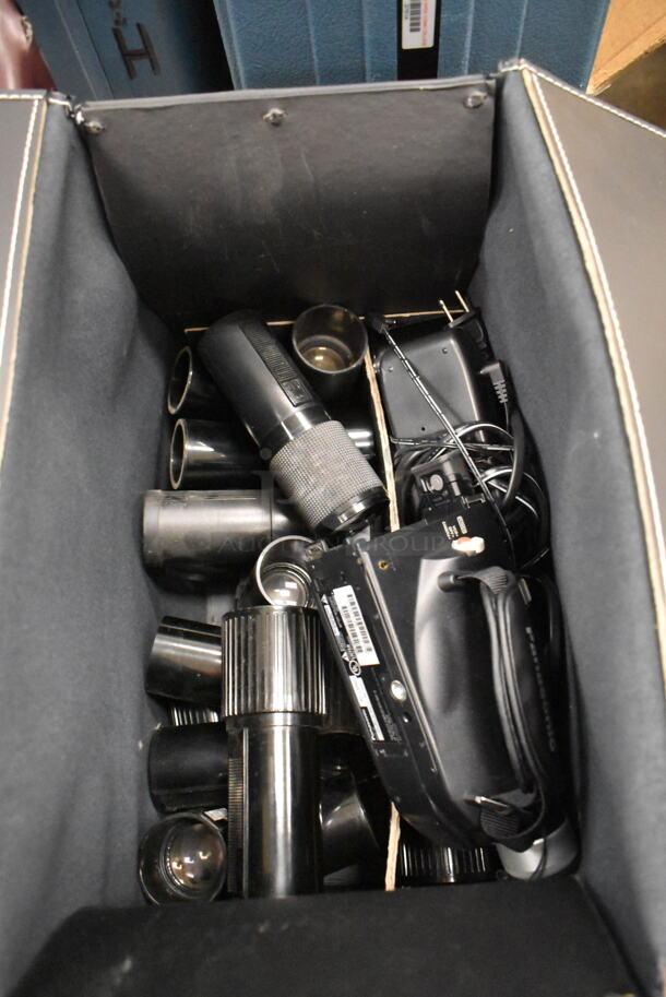 2 Brown Cases w/ Contents Including Various Lenses, Panasonic Video AC Adapter and Panasonic PV-L454D Recorder. 2 Times Your Bid! (front room) - Image 3 of 10