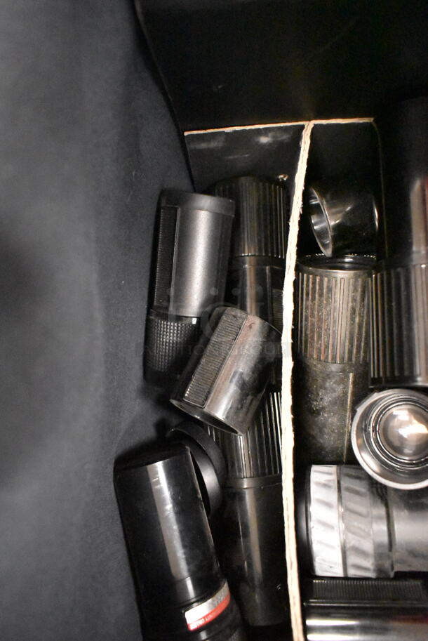 2 Brown Cases w/ Contents Including Various Lenses, Panasonic Video AC Adapter and Panasonic PV-L454D Recorder. 2 Times Your Bid! (front room) - Image 6 of 10