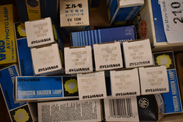 Box of 37 Various Bulbs Including GE Marc Projection Lamp, Sylvania 2500/CL/DC. (front room) - Image 2 of 6