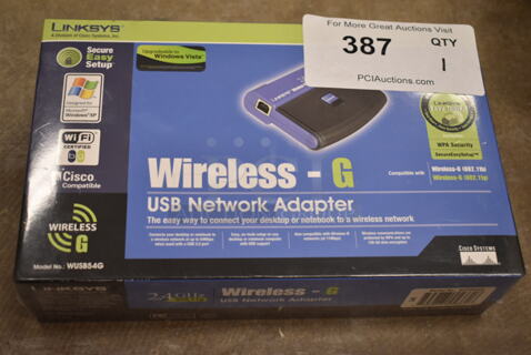 BRAND NEW IN BOX! Linksys Wireless G USB Network Adapter. (front room)