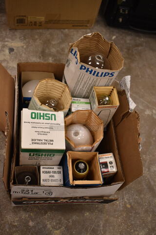 Lot of 11 Various Bulbs Including Ushio, Philips and Sylvania. (front room)