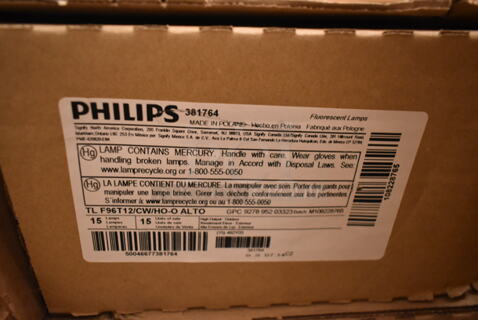 2 Boxes of 15 Philips 381764 Fluorescent Lightbulbs. 2 Times Your Bid! (front room)
