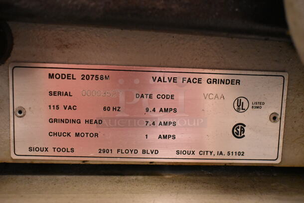 Sioux Tools 2075SM Metal Commercial Floor Style Valve Face Grinder. 115 Volts, 1 Phase. (front room) - Image 9 of 9