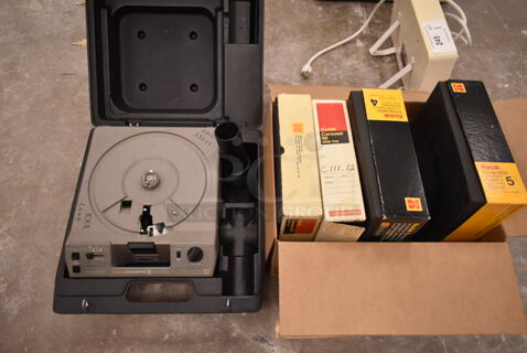 Kodak Ektagraphic III A Carousel Projector in Hard Case w/ 5 Slide Trays. 115 Volts, 1 Phase. (front room)