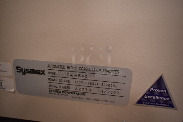 Sysmex CA-540 Metal Countertop Automated Blood Coagulation Analyzer. 117 Volts, 1 Phase. (front room) - Image 12 of 12