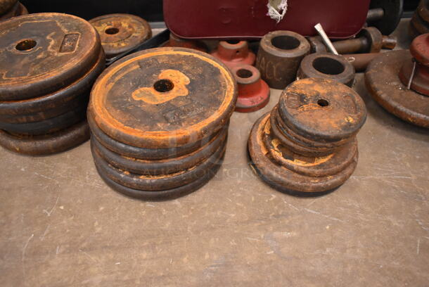 ALL ONE MONEY! Lot of Various Items Including Metal Weight Plates and Bench Cushion. (front room) - Image 5 of 12