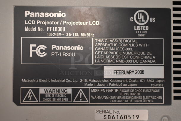 Panasonic PT-LB30U LB30 XGA LCD Projector w/ Remote. 100-240 Volts, 1 Phase. (front room) - Image 5 of 5